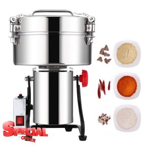 4500G Electric Grain Mill Grinder Commercial Herb Grinder Swing Type Mill Flour Power Stainless Steel High Speed Pulverizer Powder Machine For Cereals Coffee Muesli Beans Pepper Spice Nuts 5000W