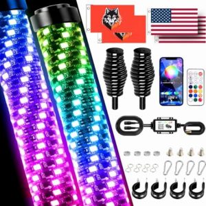 AUDEXEN 2PCS Second Generation Fat 2FT RGB Whip Lights with Heavy-Duty Spring Base