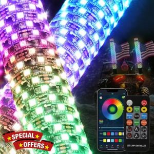 2PCS 2FT RGB LED Whip Light with Extra Stop Turn Reverse Light