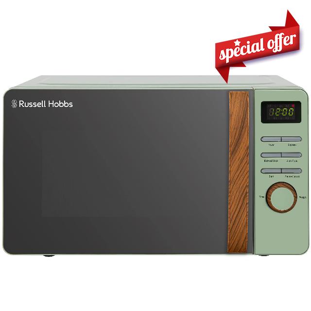 Russell Hobbs RHMD714MG-N 17 Litre Matt Green Digital Microwave with Wood Effect handle and dials'