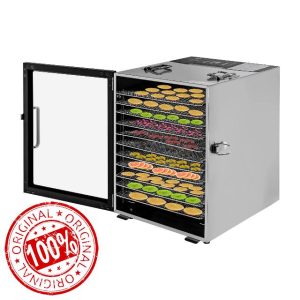 Food Dehydrator Fruit Dryer Freeze Dryers Stainless Steel Dehydrators With Timer Temperature/Time Adjustable Make Low-Calorie Healthy Snacks For Jerky Herbs Vegetables Fruits (800W) (12-tray)
