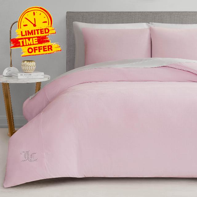 Juicy Couture Marshmallow Pink Velour Full/Queen Comforter Set - 3 Piece Luxury Bedding Ensemble