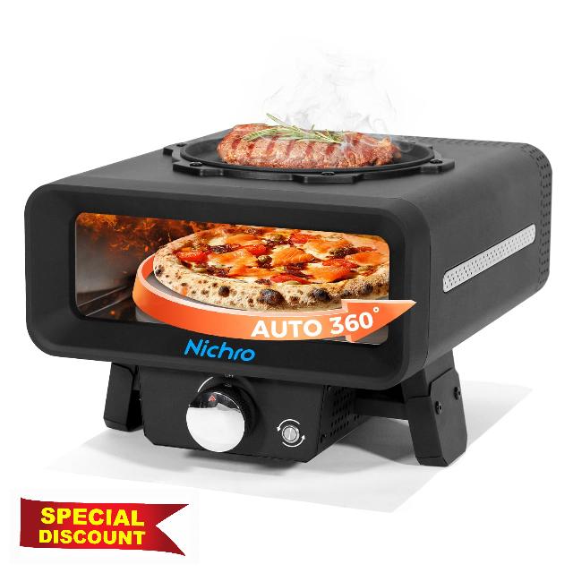 2-in-1 Gas Pizza Oven with Frying & Baking Functions - 12 Inch