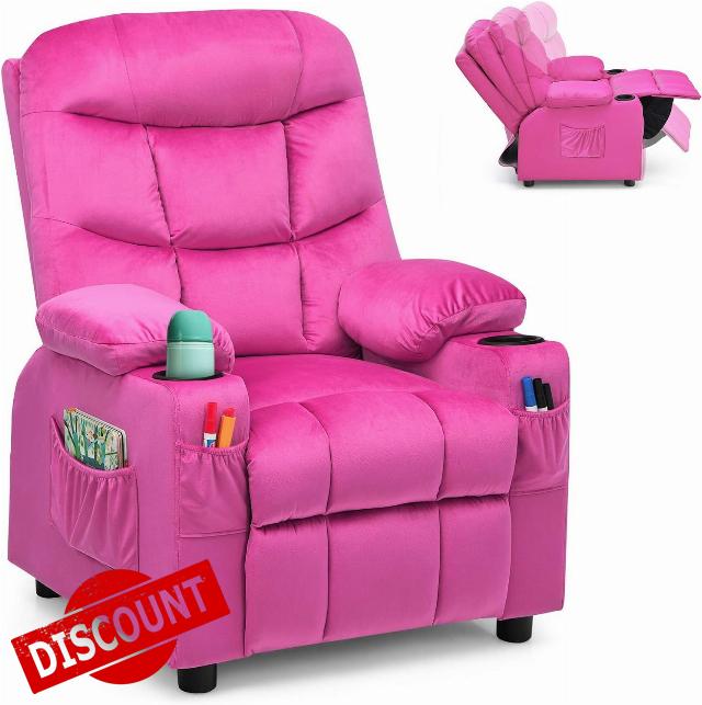 HOMGX Kids Velvet Recliner Chair