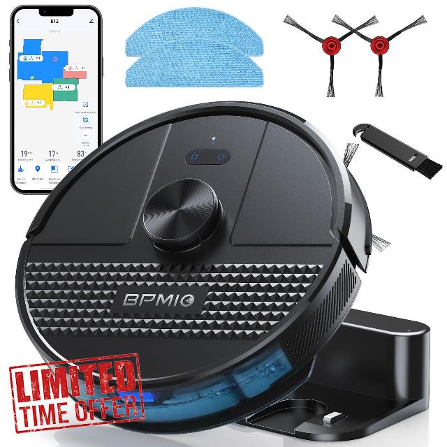 Robot Vacuum and Mop Combo 4500Pa Max Suction with LiDAR Navigation Smart Mapping