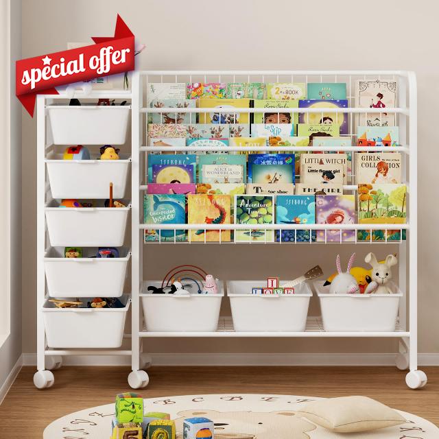Kids Bookshelf with Toy Storage Organizer