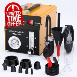 Automotive Smoke Machine with Built-in Air Pump and Pressure Gauge. Professional Vehicle Leak Diagnostic Detector Tools for Leaks Test in Vacuum