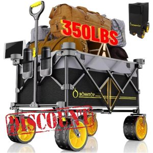 Collapsible Extended Wagon with Big All-Terrain Wheels 350LB& Oversized Outdoor Heavy Duty Utility Garden Cart Foldable Large Beach Wagon for Sand Fishing Camping Portable Grocery Pull Cart