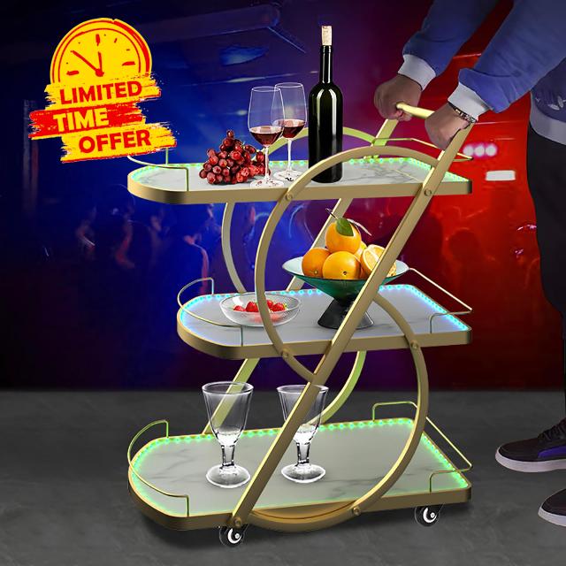 Gold Bar Cart with LED Light
