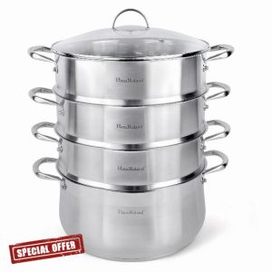 3-Tier Stainless Steel Steamer Pot with Lid Dumpling Steamer Pot for Cooking (3-tiered)