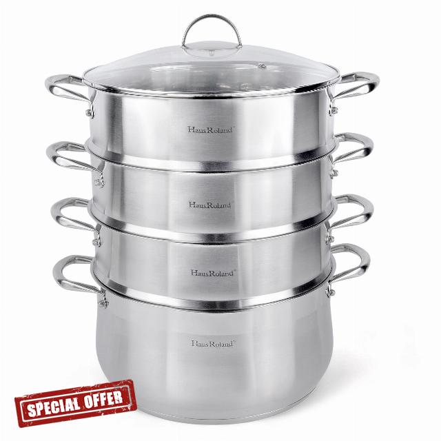 3-Tier Stainless Steel Steamer Pot with Lid Dumpling Steamer Pot for Cooking (3-tiered)