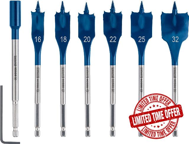 Bosch 7x EXPERT Self Cut Speed Spade Drill Bit Set (for Softwood