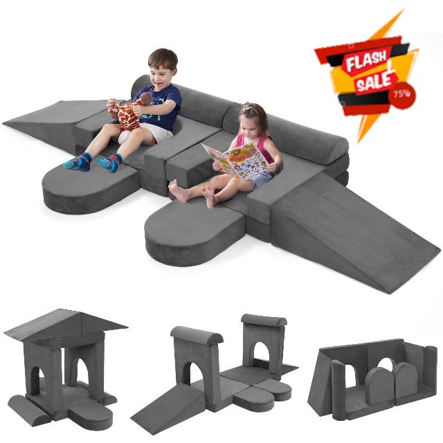 Modular Kids Play Couch with 10 Convertible Pieces - Toddler & Child Sofa for Playing