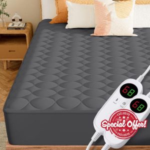 MASVIS King Size Heated Mattress Pad with Dual Control - Quilted Electric Mattress Pad Cover - Auto Shut Off Bed Warmer with Deep Pocket