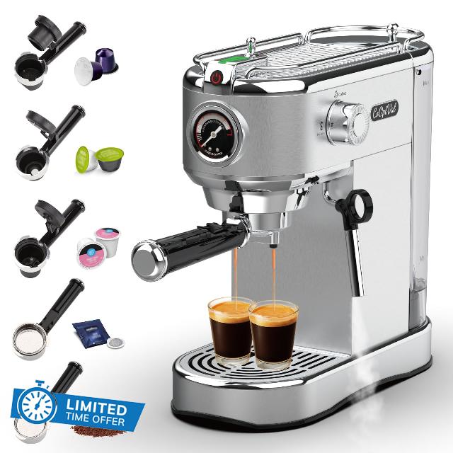 20-Bar Professional Espresso Machine – Compatible with Various Capsule Brands – Stainless Steel