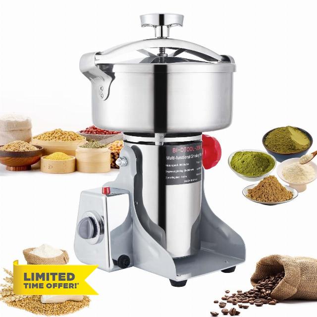 Electric Grain Mill Grinder 2000g High-speed 36000r/min Grain Spice Herb Grinder 3600W Dry Grinder Machine 304 Stainless Steel Superfine Powder Grinder for Kitchen Home and Commercial