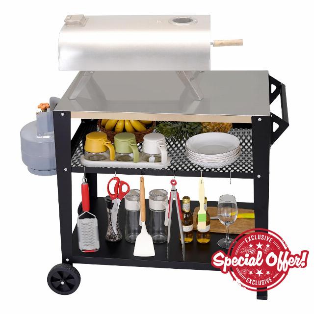 Outdoor Grill Cart with 3-Shelf,Pizza Oven Table for Ooni