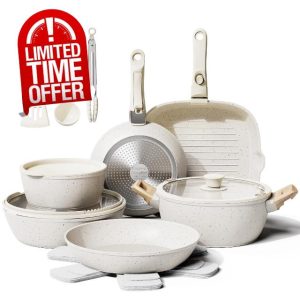 19 Pcs Pots and Pans Set Non Stick Ceramic Cookware Set with Removable Handles