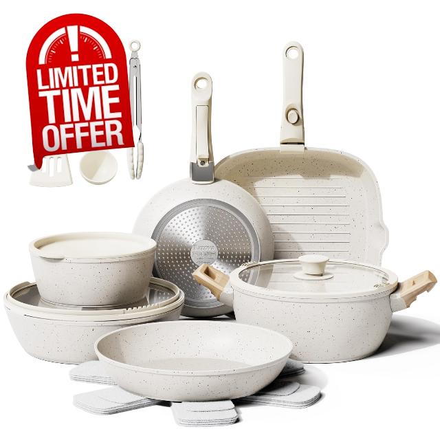 19 Pcs Pots and Pans Set Non Stick Ceramic Cookware Set with Removable Handles