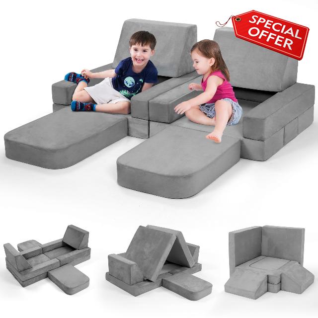 Modular Kids Play Couch Convertible - Toddler & Child Sofa DIY Creativing Play Couch for Playroom Bedroom Nursery Freely Removable Versatile Fold Kids Sofa for Playing