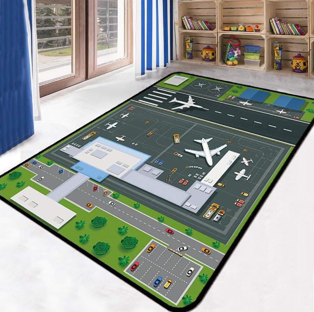 Interactive Childrens Rug Mat Play Area Carpet - Airport Panorama Toddlers Non Slip Nursery Rugs