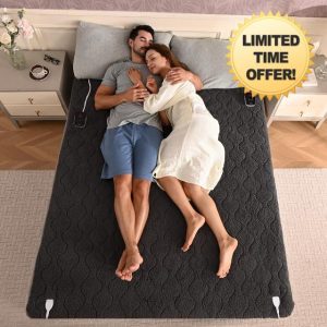 Bearhug Electric Heated Mattress Pads King Size with Dual Controllers 78”×80” Sherpa Bed Warmer with 21” Deep Pocket ETL Certified Machine Washable Dark Gray