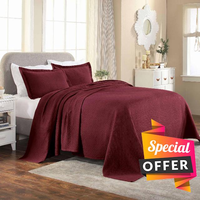 Superior 3 Piece Basketweave Cotton Bedspread Set