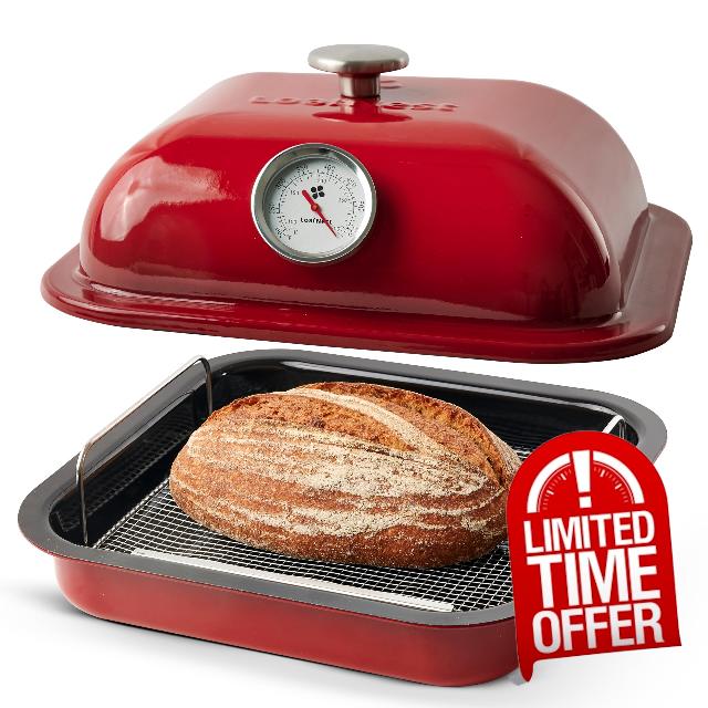 LoafNest inTune Precision Baker : 9 qt (4+5) Multipurpose Baking Dish and Cloche with Built in Oven Thermometer and Water Tray