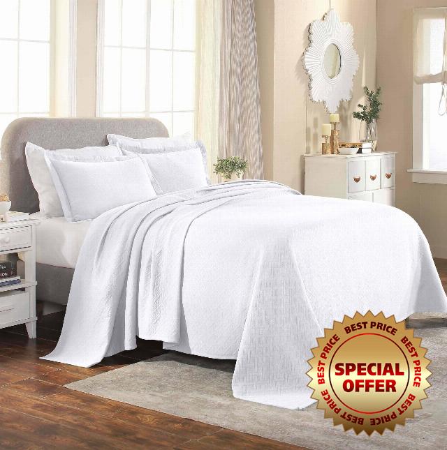Superior 3 Piece Basketweave Cotton Bedspread Set
