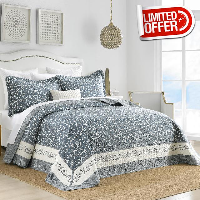 SahSahCasa 100% Cotton 120"x102" Oversized Queen Bedspread Coverlet Quilt Set