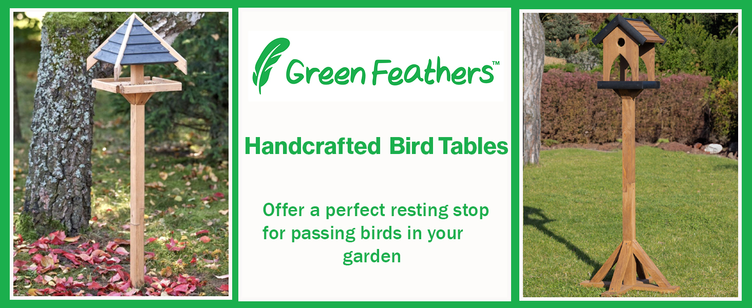 wooden bird tables in garden
