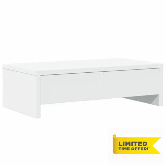 idaXL Monitor Stand with Drawers White Engineered Wood