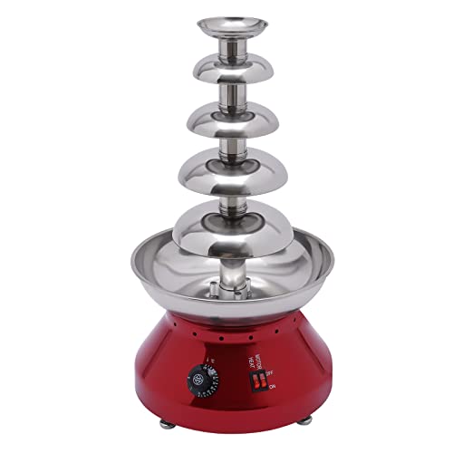 5 Tier 7 lb Capacity Large Commercial Hot Chocolate Fondue Tower Stainless Steel Chocolate Melting Heating Machine for Nacho Cheese Liqueurs Party Wedding (Red)