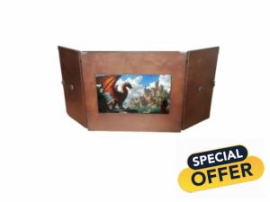 Dungeon Master Screen with Monitor by Yamata Labs - DM Screen with Digital Display - Antique Dark Wood