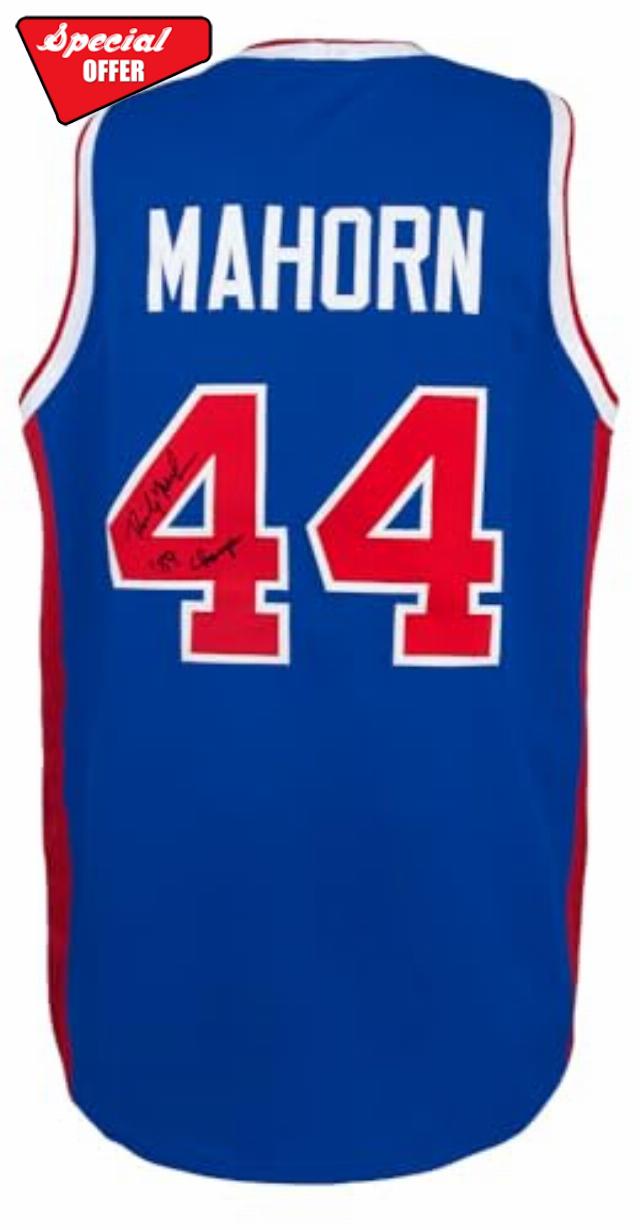 Rick Mahorn Signed Blue Custom Basketball Jersey w/89 Champs