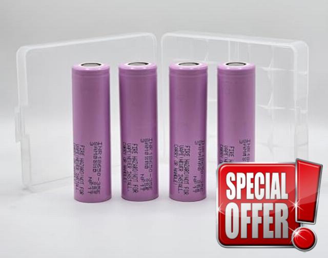 4x SAM INR18650 35E - 3500mAh 8A CDR/13A max - Rechargeable Li-Ion 18650 Flat-Top Battery. Recent Batch. Carry case included. Only available SAM 35E on Amazon UK