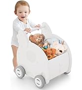 GYMAX Wooden Baby Learning Walker, 2-in-1 Stand Baby Walker with Large Toy Storage Chest and 4 Wh...