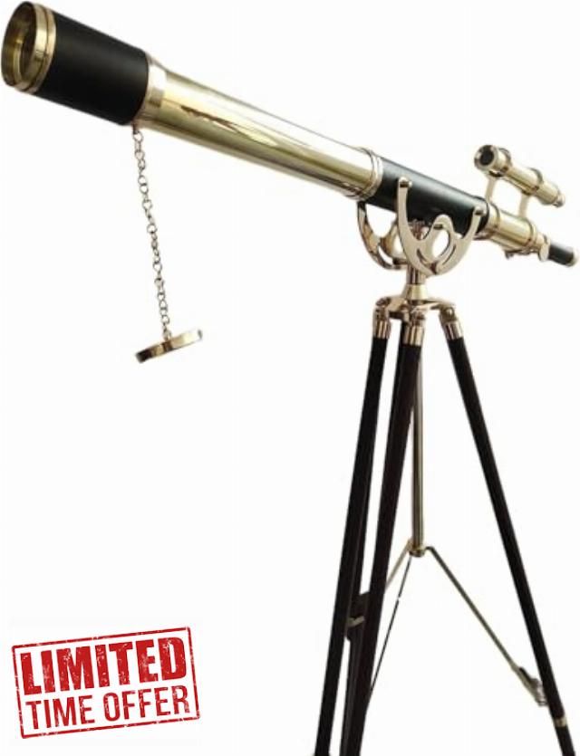 Floor Standing Wooden Brass Admiral Tripod Telescope Shiny Brass Harbor Master Telescope For Gift.