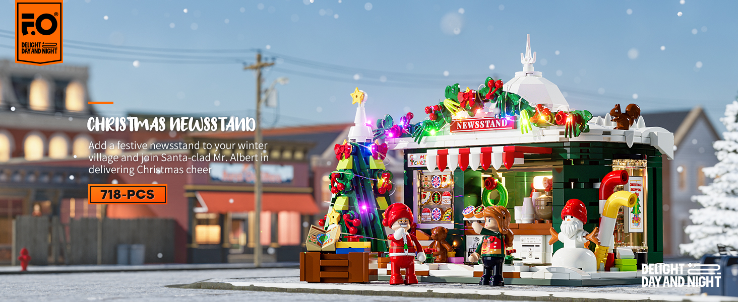 Funwhole Christmas Newsstand Lighting Building-Bricks Set City Town Christmas House LED Light Winter