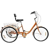 Fridgestea 20 Inch Tricycle for Adults, Single Speed Cargo Trike with Kid's Seat, 3 Wheel Cruiser...