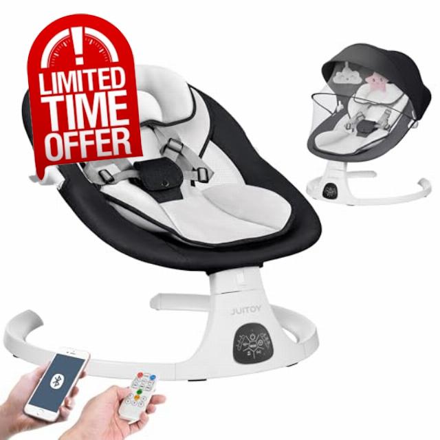 Electric Baby Swings for Infants to Toddler Baby Swing with 5-Speed 3-Seat Positions 5-Point Carabiner