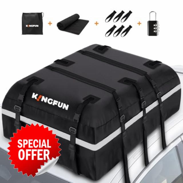 Kingfun Rooftop Cargo Carrier - Waterproof 20 Cubic Feet Car Roof Bag for All Vechicles with/Without Racks