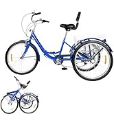 Fridgestea 24 Inch Tricycle for Adults, 8 Speed Cargo Trike, 3 Wheel Bike with Rear Shopping Bask...
