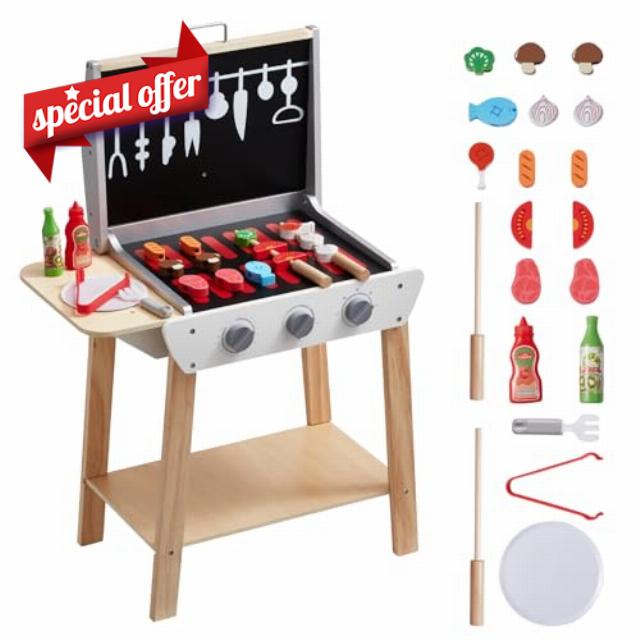 VEVOR Wooden Play Barbecue Toy Grill
