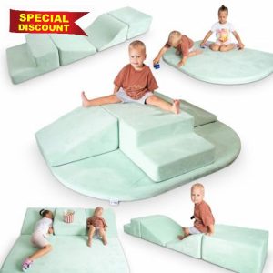 Zabibi Kids Foam Climbing Blocks - 5 Piece Climb and Crawl Foam Playset with Calming Green Color and Washable Cover - Nonslip Soft Play Climbing for Toddlers