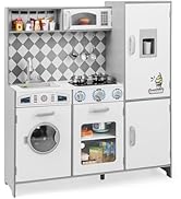 GYMAX Kids Play Kitchen, Wooden Toy Kitchen with Microwave, Water Dispenser, Washing Machine, Ove...