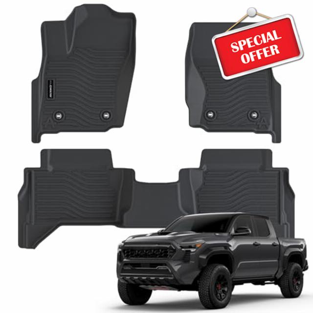 All Weather Floor Mats Fit for Toyota Tacoma Double Cab 2024 (Automatic Transmission)(Not for Manual or Hybrid) TPE Trunk Liner Tacoma Accessory Odorless Anti-Slip Black