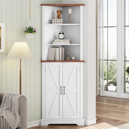 Farmhouse Corner Cabinet with Barn Door and Adjustable Shelf