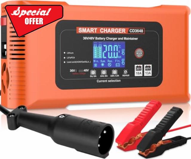 15 AMP 48 Volt Golf Cart Battery Charger for Club Car-3-Pin Round Plug