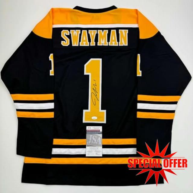 Autographed/Signed Jeremy Swayman Boston Black Hockey Jersey JSA COA